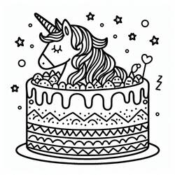 Desenhos para colorir: Bolo de Unicórnio - Páginas para Colorir Imprimíveis Gratuitamente