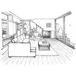 Página para colorir: Sala de estar (Edifícios e Arquitetura) #66374 - Páginas para Colorir Imprimíveis Gratuitamente