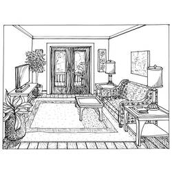Página para colorir: Sala de estar (Edifícios e Arquitetura) #66428 - Páginas para Colorir Imprimíveis Gratuitamente