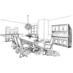 Página para colorir: Sala de jantar (Edifícios e Arquitetura) #66357 - Páginas para Colorir Imprimíveis Gratuitamente