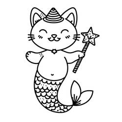 Desenhos para colorir: Gato Sereia - Páginas para Colorir Imprimíveis Gratuitamente
