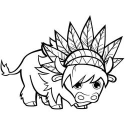 Desenho de Bisão com cocar de penas para colorir Desenho de Bisão com cocar de penas para colorir