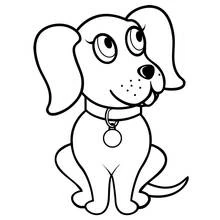 Desenho de Cão sentado com coleira e medalha para colorir