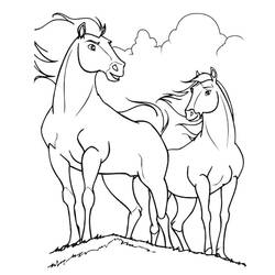 Desenho de Cavalo de pé com um companheiro numa colina para colorir