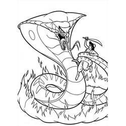 Desenho de Cobra gigante enfrentando um guerreiro com espada para colorir
