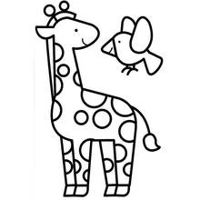 Desenho de Girafa sorridente perto de um pássaro para colorir