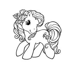 Desenho de Pônei com flor e crina encaracolada para colorir