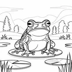 Desenho de Sapo em uma paisagem de lagoa para colorir Desenho de Sapo em uma paisagem de lagoa para colorir