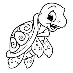Desenho de Tartaruga marinha feliz nadando para colorir Desenho de Tartaruga marinha feliz nadando para colorir