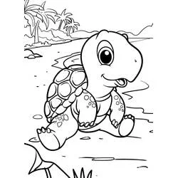Desenho de Tartaruga bebé em uma praia com palmeiras para colorir Desenho de Tartaruga bebé em uma praia com palmeiras para colorir