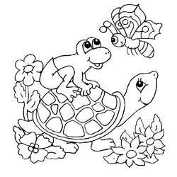 Desenho de Tartaruga com flores e borboleta para colorir Desenho de Tartaruga com flores e borboleta para colorir