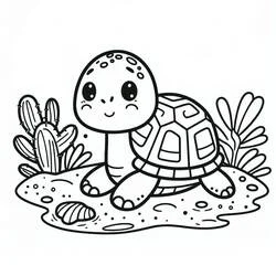 Desenho de Tartaruga caminhando perto de cactos para colorir Desenho de Tartaruga caminhando perto de cactos para colorir