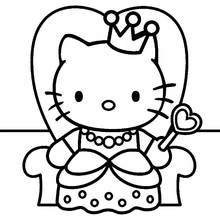 Desenho de Hello Kitty princesa em seu trono para colorir