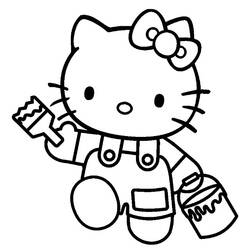 Desenho de Hello Kitty com lata de tinta e pincel para colorir