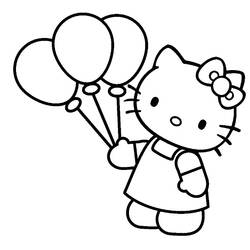 Desenho de Hello Kitty segurando três balões para colorir