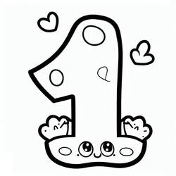Desenho de Número 1 sorridente cercado de corações para colorir