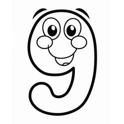 Desenho de Número 9 com rosto sorridente para colorir
