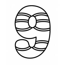 Desenho de Número 9 com faixas listradas para colorir
