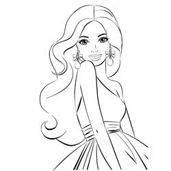 Desenho de Barbie com cabelo ondulado e brincos de laço para colorir