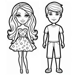 Desenho de Barbie e Ken em pé lado a lado para colorir