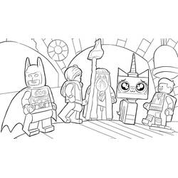 Desenho de LEGO Batman caminhando com seus amigos para colorir