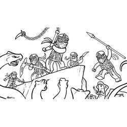 Desenho de LEGO Ninjago guerreiros lutando contra criaturas serpente para colorir