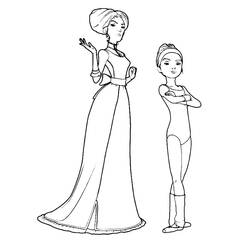 Desenho de Bailarina e mulher elegante de pé juntas para colorir