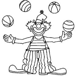 Desenho de Malabarista palhaço lançando cinco bolas para colorir