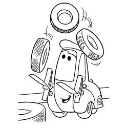Desenho de Malabarista Guido com pneus na garagem para colorir