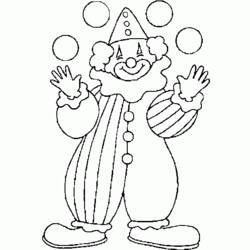 Desenho de Malabarista palhaço lançando quatro bolas para colorir