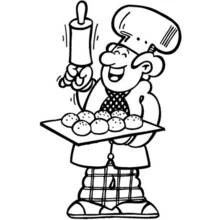 Desenho de Padeiro segurando uma bandeja de pãezinhos para colorir