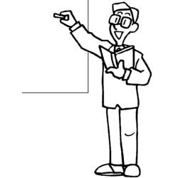 Desenho de Professor escrevendo no quadro com um livro na mão para colorir