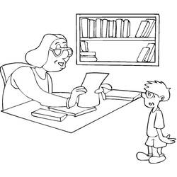 Desenho de Professora entregando uma folha a um aluno para colorir