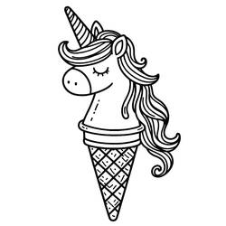 Desenho de Cabeça de unicórnio sobre casquinha de waffle para colorir