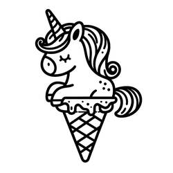 Desenho de Sorvete de Unicórnio na casquinha para colorir