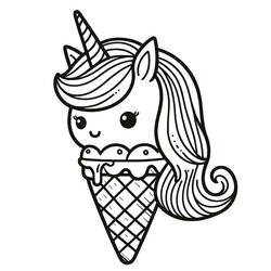 Desenho de Sorvete de Unicórnio com crina ondulada para colorir