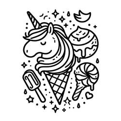Desenho de Sorvete de Unicórnio em uma casquinha de waffle para colorir
