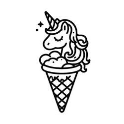 Desenho de Sorvete de Unicórnio em casquinha de waffle para colorir