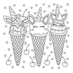 Desenho de Sorvete de Unicórnio em trio de casquinhas para colorir