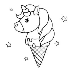 Desenho de Sorvete de Unicórnio com crina fluida para colorir