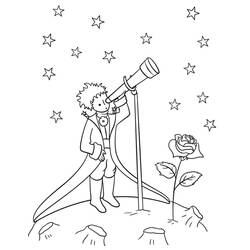 Desenho de O Pequeno Príncipe olhando por um telescópio para colorir