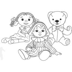 Desenho de Andy Pandy com Looby Loo e o ursinho para colorir