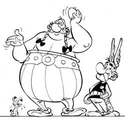 Desenho de Asterix e Obelix conversando com Ideiafix para colorir