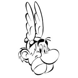 Desenho de Asterix retrato de perto com seu capacete alado para colorir