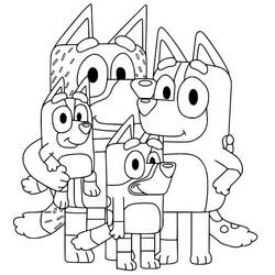 Desenho de Bluey e sua família reunida para colorir