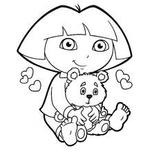 Desenho de Dora a Exploradora abraçando o seu ursinho de pelúcia para colorir