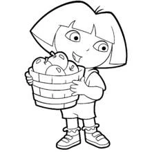 Desenho de Dora a Exploradora segurando uma cesta de maçãs para colorir