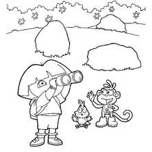 Desenho de Dora a Exploradora olha com binóculos para colorir
