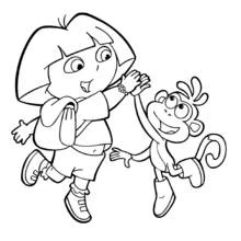 Desenho de Dora a Exploradora dando as mãos com Botas para colorir
