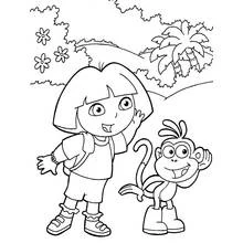 Desenho de Dora a Exploradora acenando com Botas o macaco para colorir